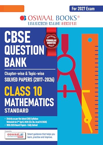 Image of Oswaal CBSE Class 10 Mathematics (Standard) Question Bank | Chapter & Topic-wise Solved Papers (2017-2026) | Based on Syllabus (April 2026) | Includes 2026 Papers | For 2027 Exam