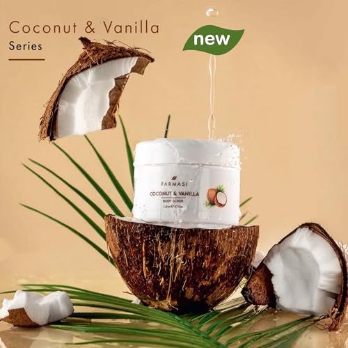 Farmasi Body Scrub, Coconut and Vanilla, 110ml/3.72flOz - Exfoliating, Nourishing, Tropical Scent, Gentle on Skin, Regular Use, Luxurious Texture, Smooth Skin