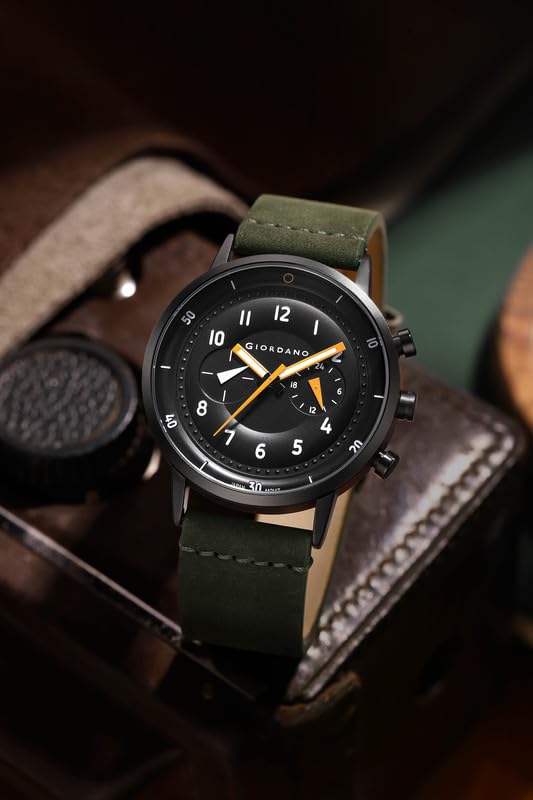 Image of Giordano Analog Sporty Multi-Functional Watch for Men with Round Shape dial and Leather Strap