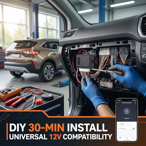 Shkalacar 12V Universal Auto Zentralverriegelung,Zentralverriegelung Türschloss Fahrzeug Schlüsselloses Zugangssystem,mit 2 Fernbedienung