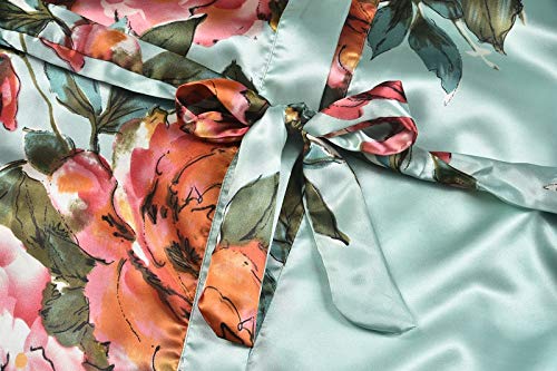 Image of goodmansam Women's Long Floral Satin Kimono Robes Bridal Dressing Gown Wedding Bridesmaid Nightgown