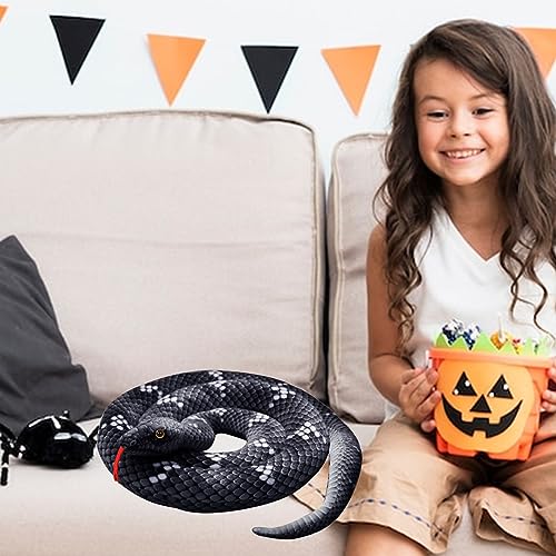Jouet serpent géant en peluche douce 200 cm aux finitions réalistes noires - 7