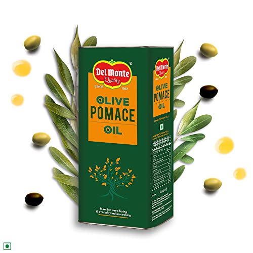 Image of Del Monte Pomace Olive Oil (Imported) | All-purpose everyday cooking oil for regular Indian cooking | Ideal for deep frying, roasting, baking | High MUFA & Low in Saturated Fat | Pomace Olive Oil, 5L Tin Bottle