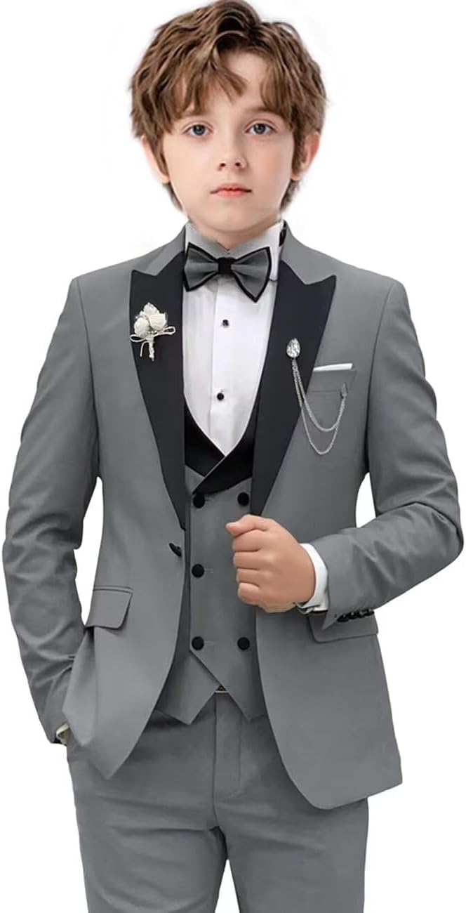 Tuxedo for Boy Slim Fit 4 Piece Suit Wedding Prom Suit Blazer Jacket Vest Pants with Bow Tie