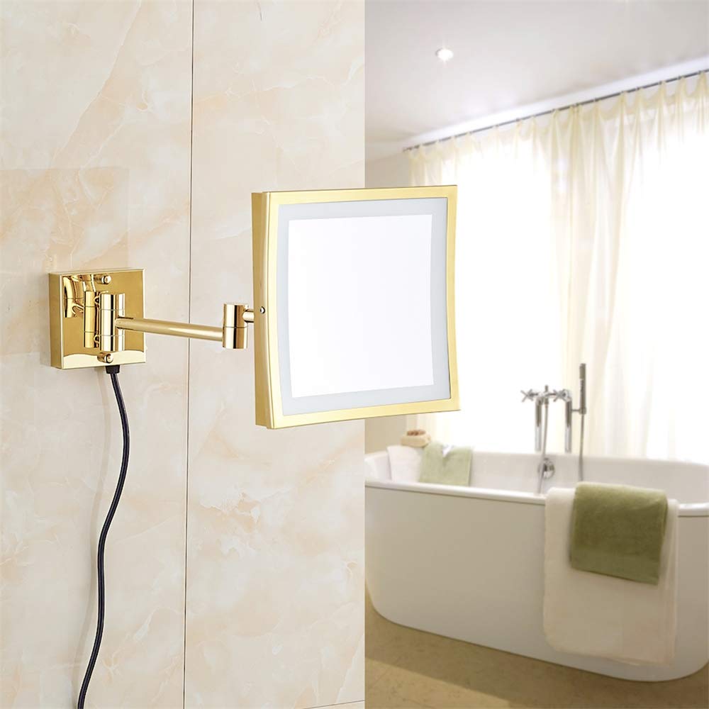 GuyAna Specchio cosmetico a Parete, Specchio da Bagno Pieghevole da Barba ingranditore Illuminato in Ottone Dorato a LED da 8,5 Pollici con luci, con Interruttore Elettrico, Decorazione 5