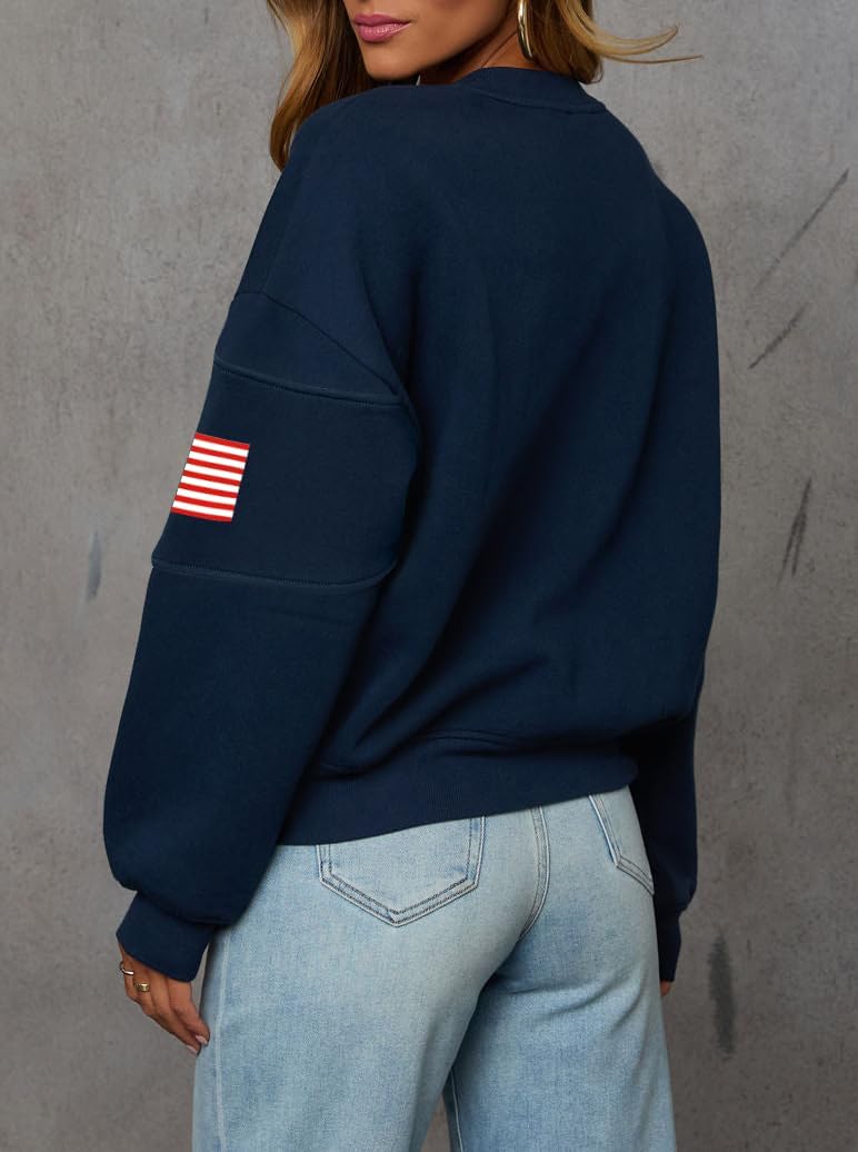 LEEDYA Women Oversized USA Sweatshirt Crewneck American Flag Sweater Long Sleeve 4th of july T shirts Loose Fit Pullover Top