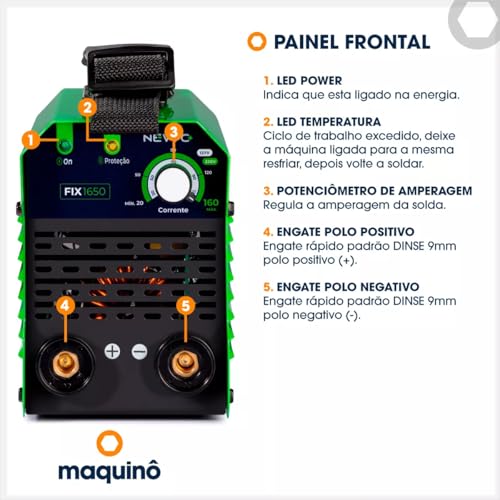 Máquina Inversora De Solda Fix1650 Bivolt 160a Mma Tig + Máscara De Solda Automática NEVVO