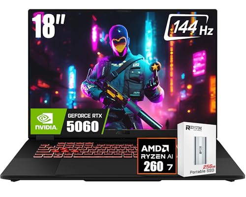 TUF A18 Gaming Laptop - AMD Ryzen 7 260 Beat i9-13905H - NVIDIA RTX 5060-32GB RAM -1TB SSD -18" WUXGA Display - Tastiera RGB retroilluminata -Windows 11 -FHD, pacchetto accessori W/RSE