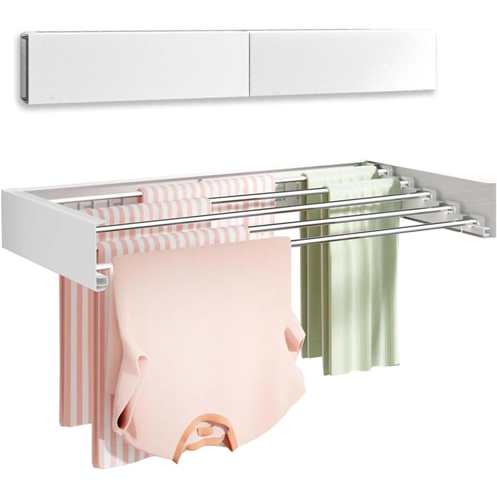 Séchoir à Linge Extensible 80 cm Peu Encombrant Pliable pour Suspendre des Vêtements, Séchoir à Linge Mural pour l'intérieur, Salle de bain, Balcon