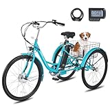 VIRIBUS Electric Tricycle for Adults, 26 inch Electric Trike 250W(Peak 500W) with 468Wh Removable Battery, Motorized Adult Tricycle, 3 Wheel Electric Bike for Senior, E Trikes 330 lb. Teal