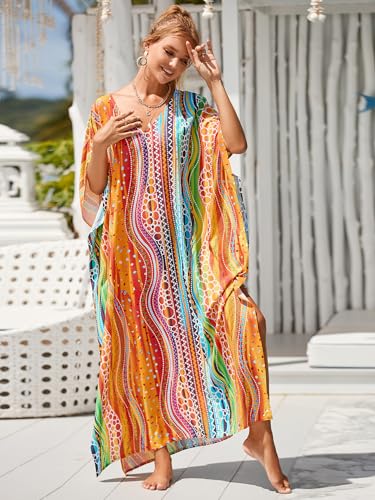 Image of Kaftan Dresses for Women Plus Size Bathing Suit Cover up Caftan Maxi Beach Dresses