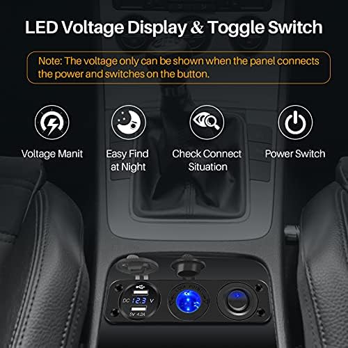 Thlevel Podwójny panel ładujący USB z rozgałęźnikiem zapalniczki samochodowej 12 V, woltomierzem LED i niezależnym przełącznikiem do pojazdów 12 V, 24 V, do samochodów ciężarowych,