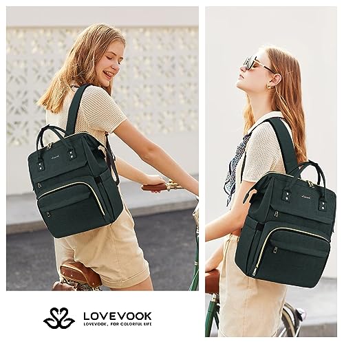 Image of LOVEVOOK Laptop Backpack for Women,17 Inch Professional Womens Travel Backpack Purse Computer Laptop Bag Nurse Teacher Backpack,Waterproof Work Bags Carry on Back Pack with USB Port,Dark Green