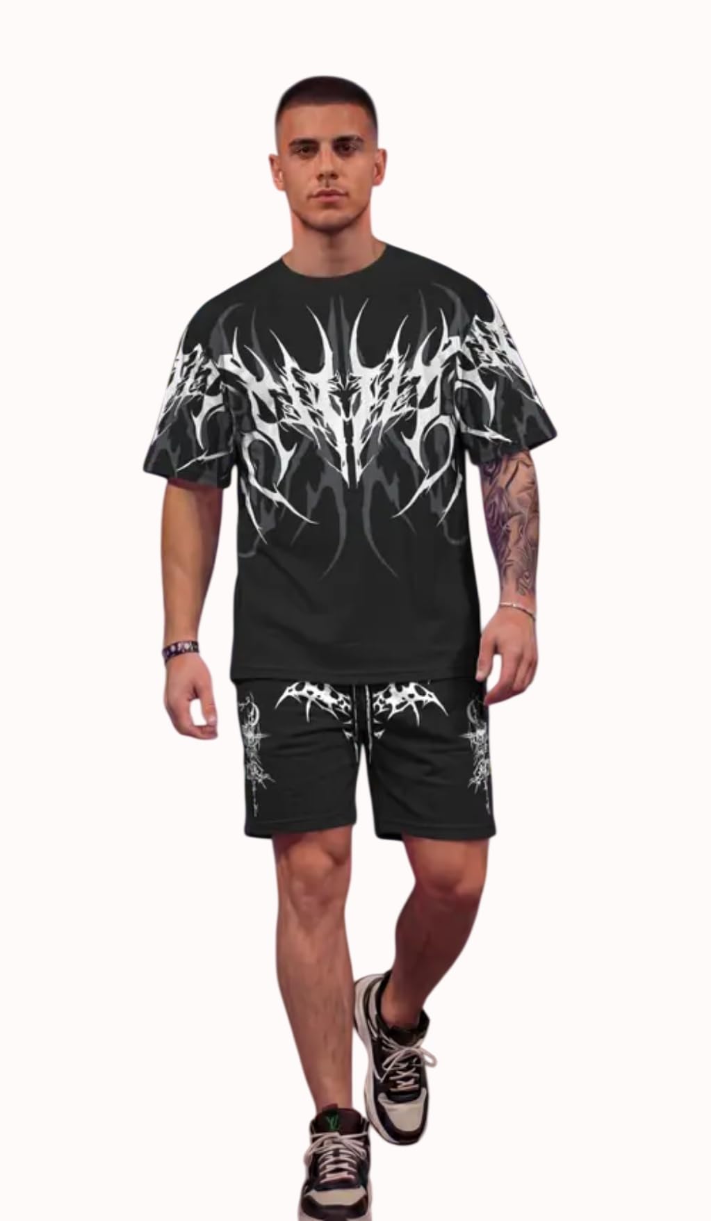 Trendy Printed Oversized T-Shirt and Shorts Co-ords Set, Tribal Graphic Print-picture-50
