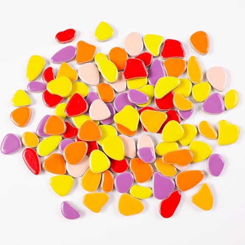 454g (1 LB) Mini Ceramic Pebbles Mosaic Tiles for DIY Crafts Art, Random Color Irregula Glazed Porcelain Ceramic Tiles for DIY Mosaic Art Craft Projects and decorations (OP586)
