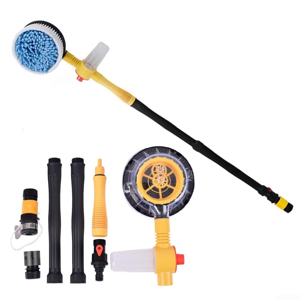 Kit de cepillo de limpieza giratorio para coche con boquilla de manguera integrada y movimiento de 360 grados para coches, camiones, caravanas, patios y suelos al aire libre