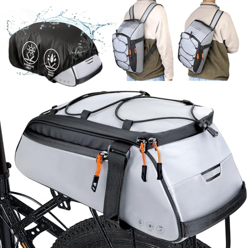 Eyein Alforja 3 en 1 para bicicleta, 10 L, impermeable y reflectante, para portaequipajes, como bandolera, bolsas de hombro y bolsas de transporte con protector de lluvia para desplazamientos