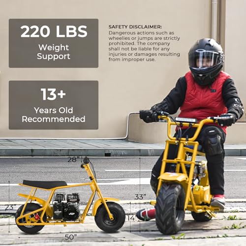 Image of FRP Mini Dirt Bike GMB100, 99 CC Gas Powered 4 Stroke 3HP, Off Road Mini Bikes for Kids and Adult, Trail Bike Up to 28 Mph, Weight Support Up to 220 LBS (Yellow)