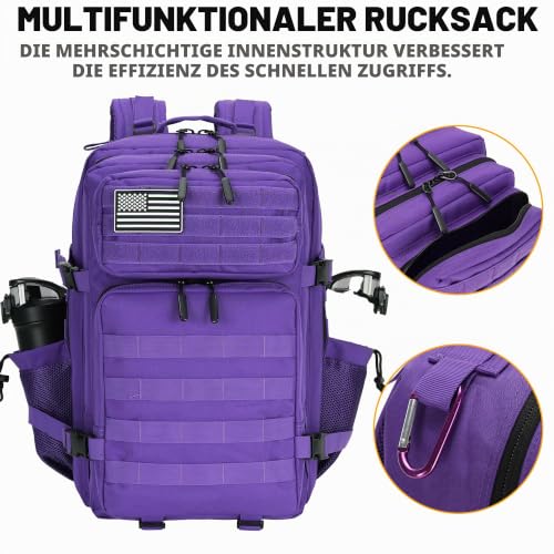 Lovelinks21 Taktischer Assault-Rucksack, 45 l, 3-Tages-Angriffspack mit Molle, wasserdichter Rucksack für taktische Rucksäcke, Violett… – Ansicht 4