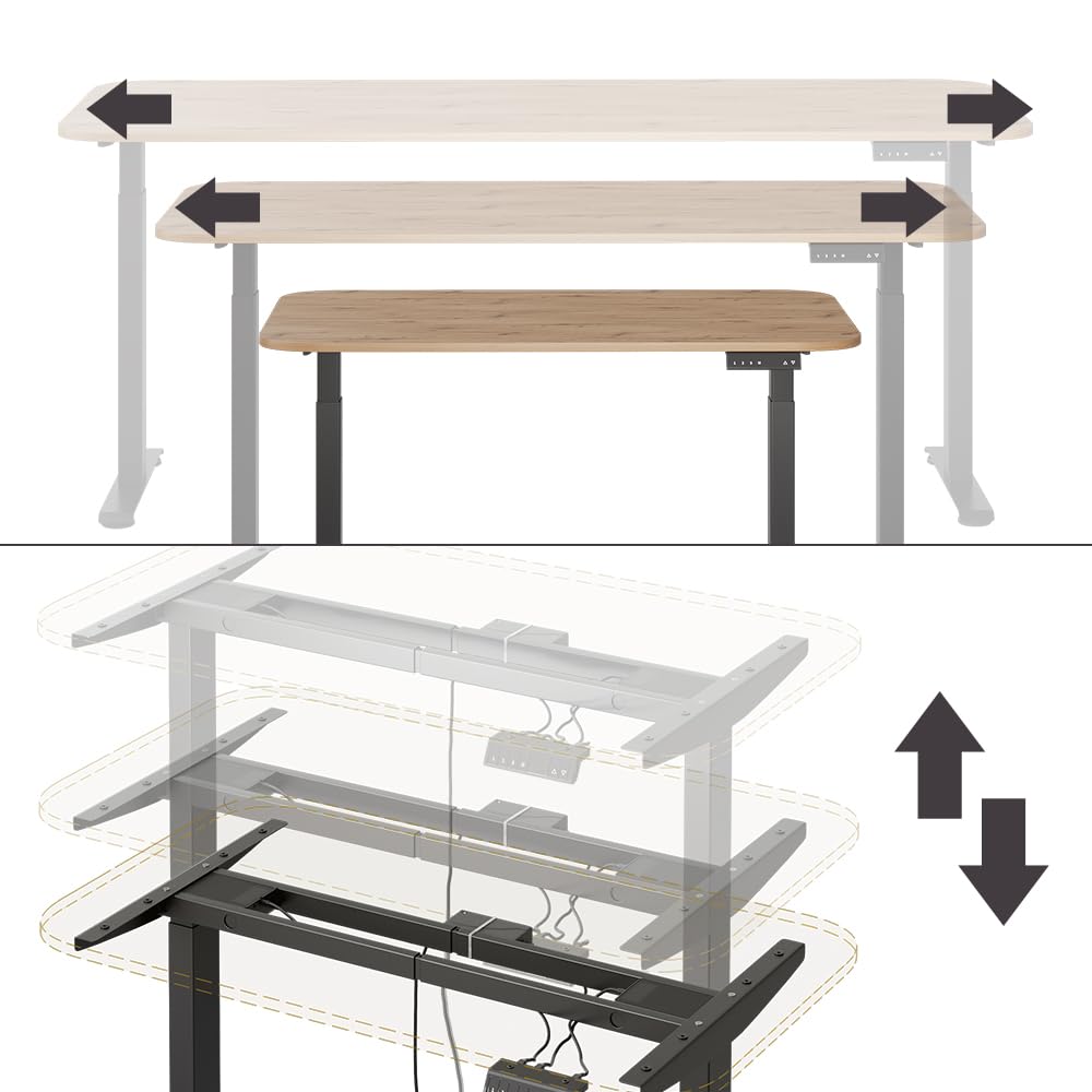Vicco Bureau Elevate, Noir/Artisan, 120x70cm 2 Moteurs, Convient comme Poste de Travail ou Bureau Informatique