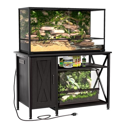 Herture 40-120 Gallon Reptile Tank Stand with Power Outlet, Terrarium Stand with Storage Cabinet, 48' X 24' Tabletop, Reptile Terrarium,Turtle Tank Black PG08XYB