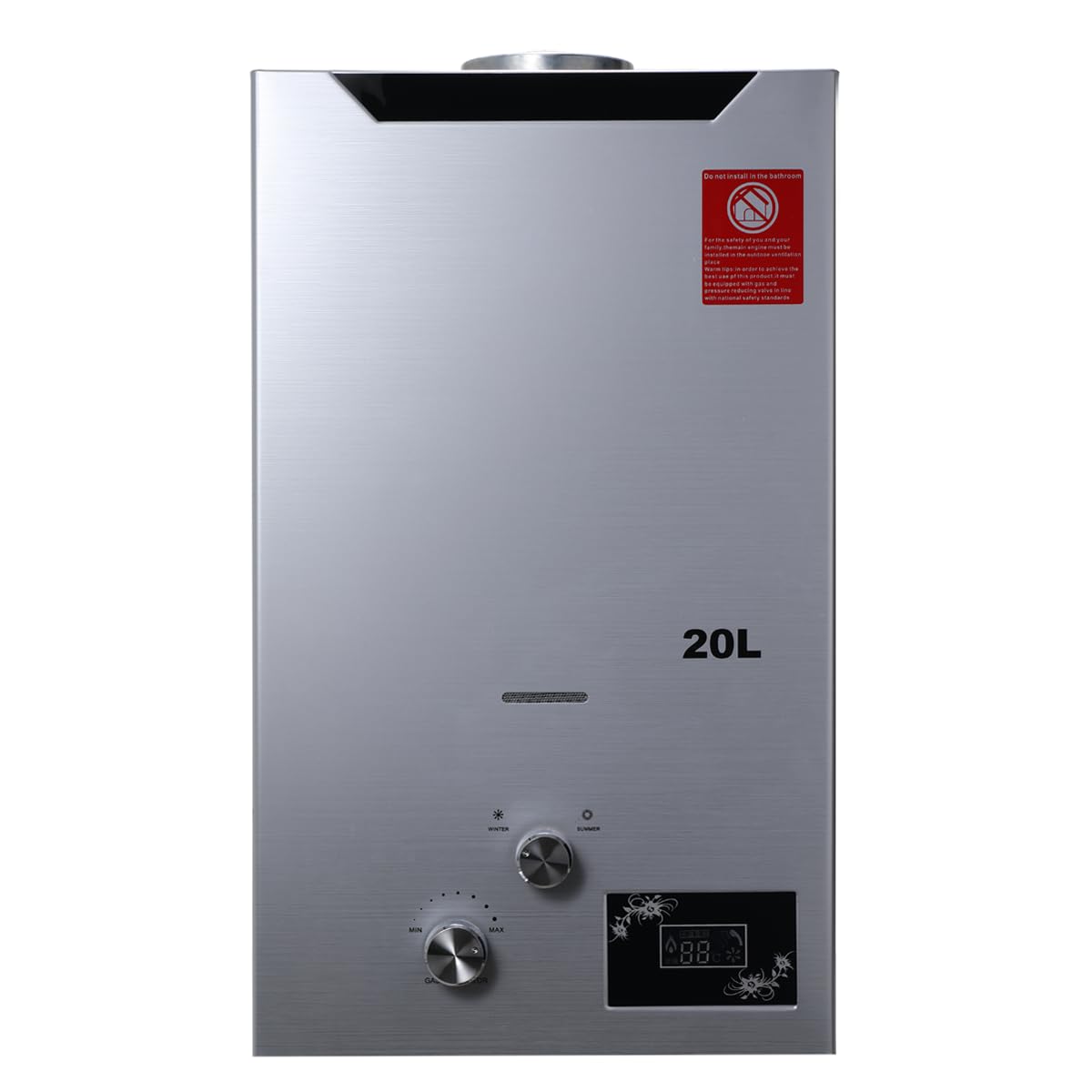 40KW 20L Tragbare Gasdurchlauferhitzer Propangas Campingdusche für Außenbereich Warmwasserboiler, Silber
