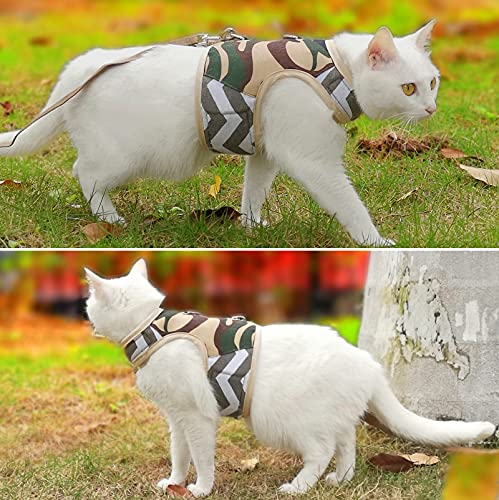 Image of Cat Harness and Leash for Walking Escape Proof Breathable Mesh Fabric, Camo Green, XX-Large, Adjustable Cat Walking Jackets with Handle, Padded Stylish Cat Vest