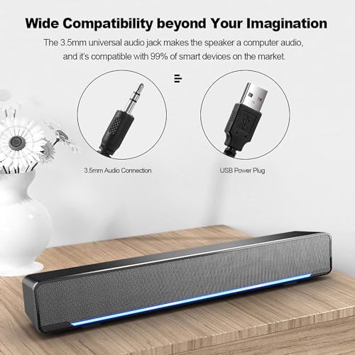 Dolby Soundbar Surround Sound Bars for Tv with Subwoofer,USB Wired Stereo Soundbar,3.5mm Input Soundbar,Multi-Function Stereo Surrounding Deep Bass Sound for PC Cellphones,Computer Speakers