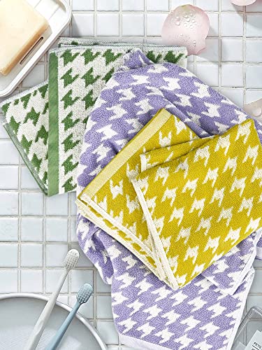 Bathroom Hand Towels 29” X 13”, Ultra Soft Hand Towel Set Houndstooth Pattern, 4 Pack Face Towels For Daily Use, Orange Yellow Green Lilac #TOP3