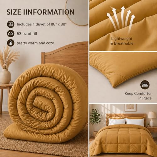 Image of Luxury Hotel Collection Cotton Comforter | All-Season Lightweight Quilt for Hot Sleepers | Plush, Breathable & Box-Stitched (King) Gold