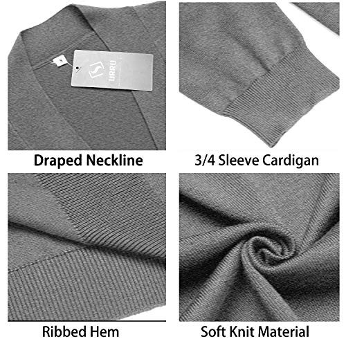 Image of URRU Women's Classic 3 /4 Sleeve Open Front Cropped Cardigan Sweater Lightweight Knit Short Shrugs
