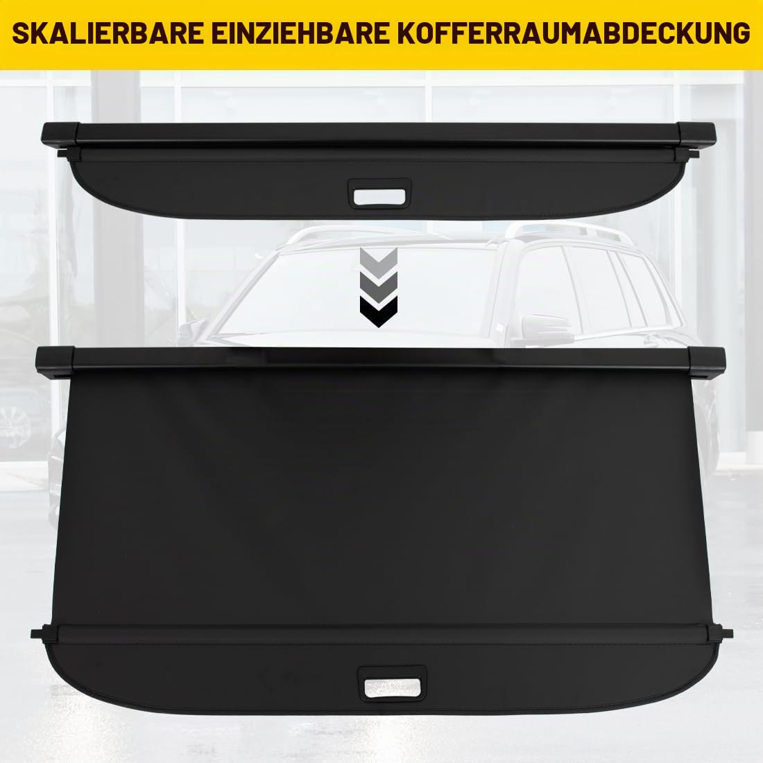 Laderaumabdeckung Kofferraum Schutz Abdeckung Cargo Cover kompatibel mit GLK 300 2008-2015 Schwarz Ausziehbar Kofferraumabdeckung Rollo | Kofferraumabdeckung, robustes , UV-beständig, reißfest, Aluminium-Querstrebe,für alle Wetter, Ordnung im Kofferraum