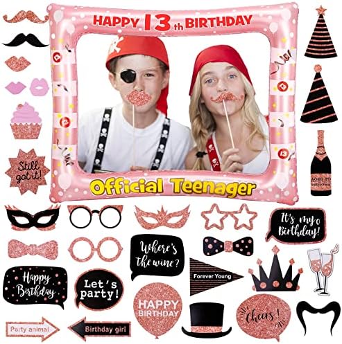 60th Brithday Decoration, SPLAKS Rose Gold Birthday Photo Booth Frame with 32PCS Photo Booth Props, 60th Birthday Gifts for Women Birthday Gifts for Her