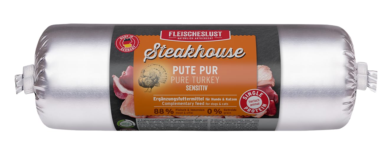 Steakhouse - Comida húmeda para perros y gatos (12 x 500 g), monoproteína, sin cereales, 14 salchichas de Fleischeslust
