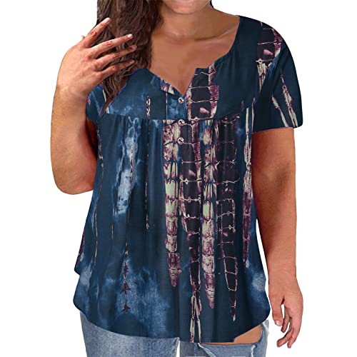 ZiSUGP Navy Off The Shoulder Tops for Women Floral Summer,Summer Tops for Women 2022 Short Sleeve,Plus Size Summer Blouse Tunics V Neck Tee Tops Loose Henleys Shirts,Size XXXL