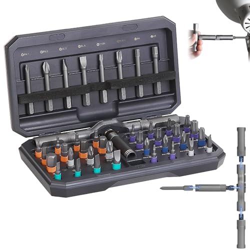 42 in 1 Magnetic Screwdriver Set, Ratchet Screwdriver Magnetic, 42 in 1 Diy Screwdriver Set Ratchet Handle Detachable Versatile Toolkit for PC, Furniture, Bicycle (Grey)