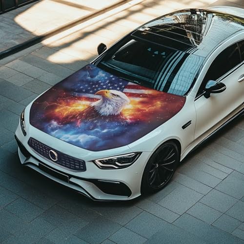 Image of Eagle Car Front Hood Protective Cover Dustproof UV Fade Resistant Hood Wrap Blanket Easy to Install American Flag Patriotic Car Accessories for Auto Trucks SUV