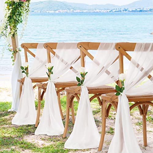 White Table Runner 10 Packs 14X120 Inches Chiffon Fabric Table Runners For Wedding Ceremony Decoration Valance Table Swags #TOP6