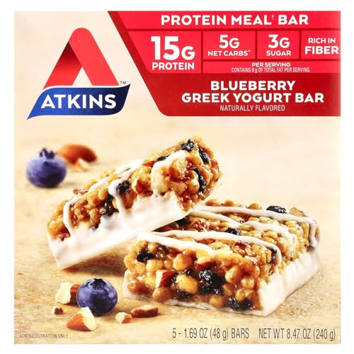 Atkins Advantage Bar, Blueberry Greek Yogurt, 5 Bars 1.7 Ounce by Atkins