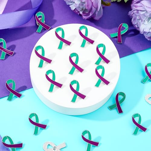 72PCS Suicide Prevention Awareness Enamel Pins Teal Purple Ribbon Lapel Brooch Pins Hope Love Ribbon Badge Pins Sexual Assault Awareness Suicide Prevention Awareness Items4
