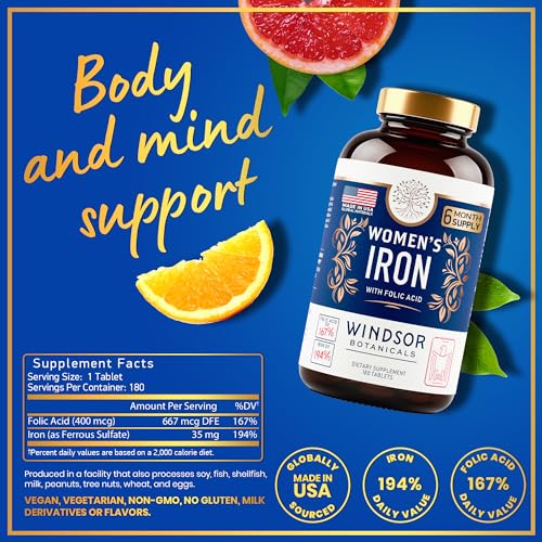Windsor Botanicals WMN-IRN-CAPS Iron Supplement For Women With Folic Acid - 35Mg Gentle Iron, 667Mcg Folate Vitamin B9 thumb #2