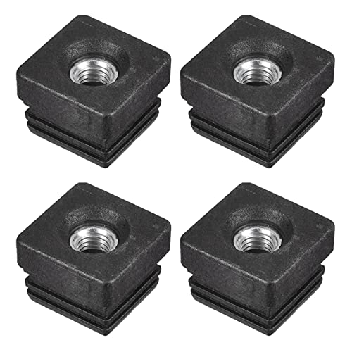 Image of uxcell 4Pcs Black Plastic Square Plugs for 1.26 inchx1.26 inch OD Square Tube, Furniture Leg Plugs with M10 Thread