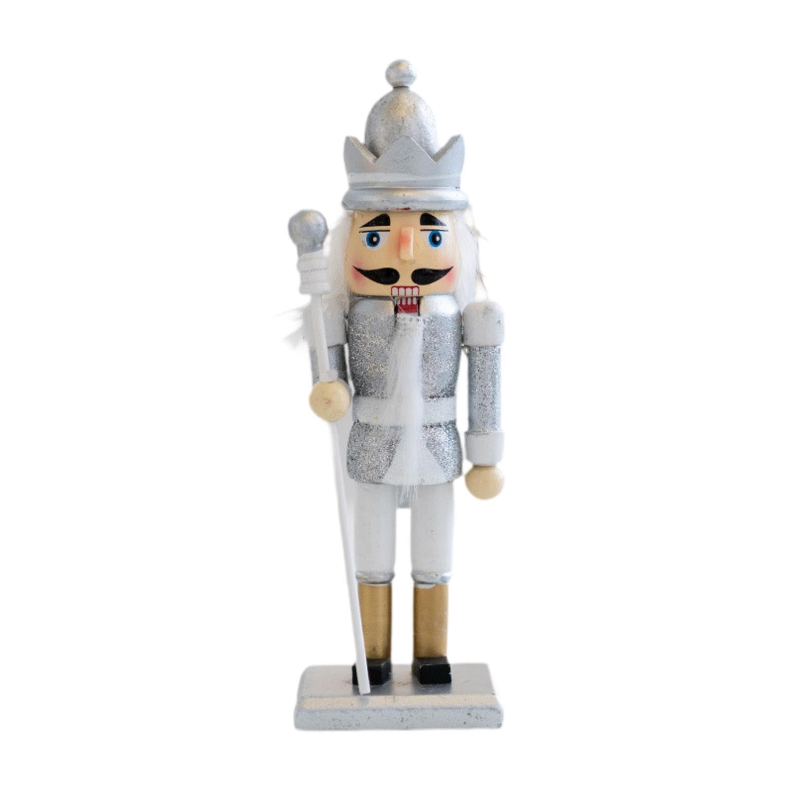 LIXSAZSE Nutcracker Christmas Wood Figure Festival Nutcracker Figurines Beautifully Designed Wooden Ornament Everyone Will Cherish During Holidays Wood Figures, Silver, 5x5x16cm