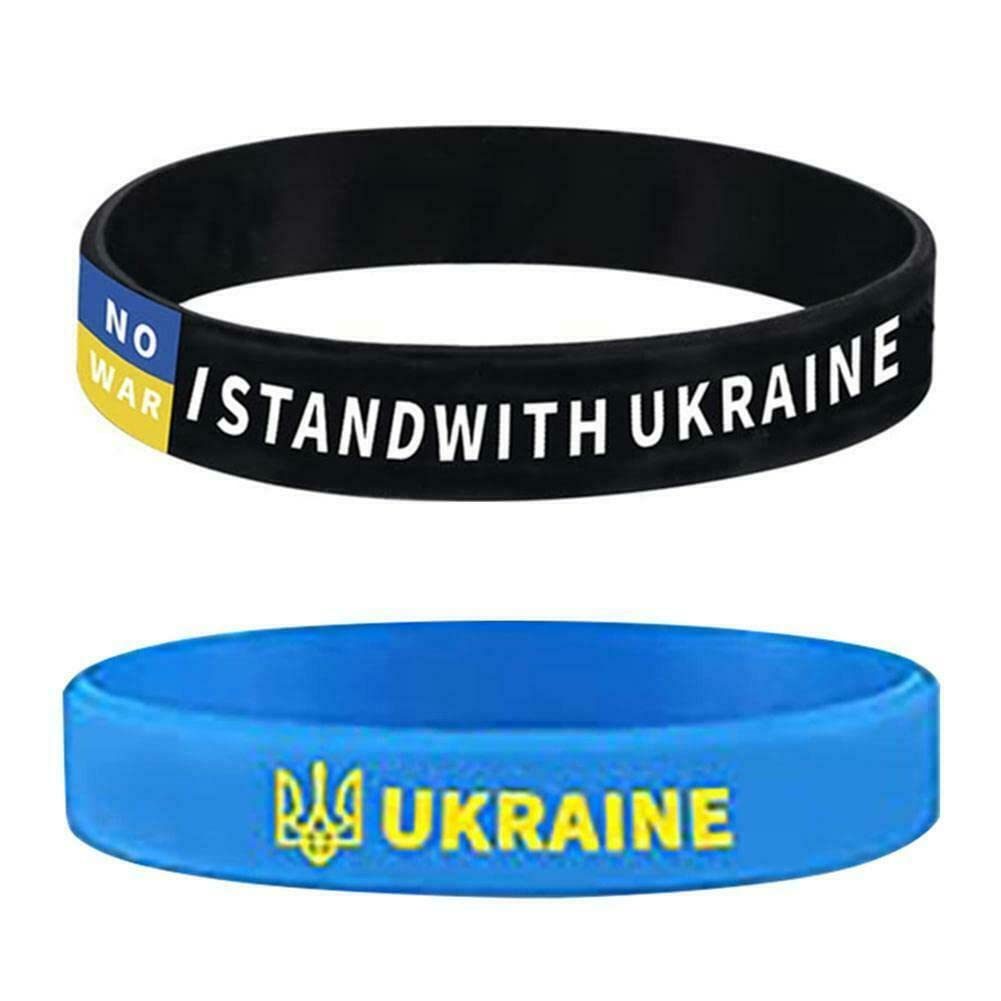 EBIEFLY 2Pcs Support Ukraine I Stand with Ukrainian Flag Silicone Wristbands Rubber Bracelet Gift for your friends