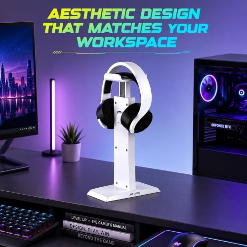 Image of ANT Esports Universal Headset Stand for Gaming Headphones, Adjustable Height 22.5-33.5 cm, Durable ABS, Anti-Slip Rubber Base, 2-Piece Detachable Design, White, 1 Year Warranty