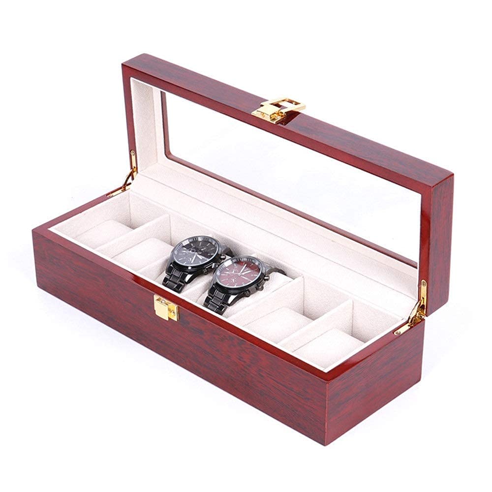 Uhrenbox, 6 Fächer, hochwertige Uhren-Aufbewahrungsbox, Präsentationsbox, leichte Schmuck-Display-Box, hölzerne Sprühfarbe, Uhrenaufbewahrung für Herren, Unisex, perfekt für den persönlichen Gebrauch
