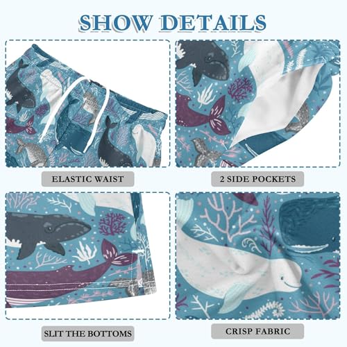 Narwhal Whale Floral Pattern Boy Casual Shorts Athletic Shorts Pants with Pockets2