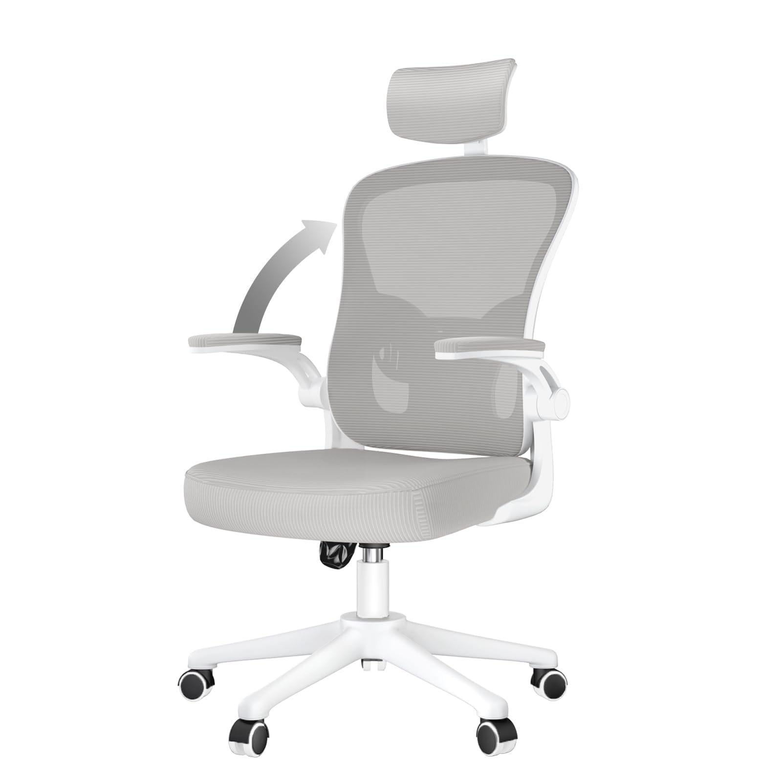 naspaluro Office Chair Desk Chair with Flip-Up Armrest High Back, Ergonomic Computer Chair with Adjustable Headrest and Lumbar Support Executive Swivel Chair for Home and Office-Grey
