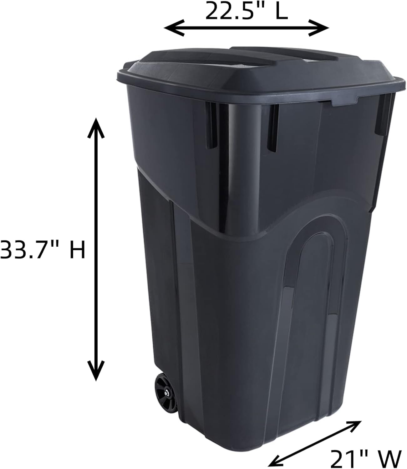 32 Gallon Heavy Duty Wheeled Garbage Can with Attached Lid, Outdoor Plastic Trash Bin Roll Cart, 120 Liter Large Capacity Stainless Steel Axle, for Kitchen, Garage, Black.