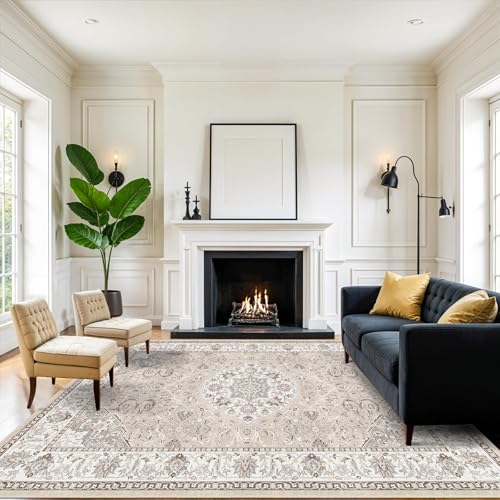 Living Room 8ft Square Area Rug: Machine Washable Large Vintage